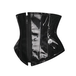 Black PVC Underbust Corset Women Gothic Steampunk Bustier Pu Leather Wasit Trainer Clubwear