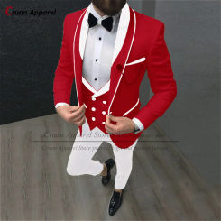 Elegant Wedding Suit Men Formal Tailor-made Slim Fit Outfits 3 Pieces Evening Party Jackets Luxury Fashion Blazer Vest Pants Set