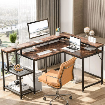 Tribesigns L Corner Game Tables Two-Person Computer Desk Desktop Home Desk Bookshelf Combination Office Desk Desk Computer Desk