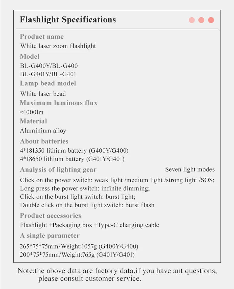 Description Picture 3 of itemUltra Bright 100W White Laser LED Flashlights Rechargeable Long Range Zoom Tactical Torch Outdoor Camping Emergency Lantern
