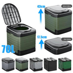 Portable Foldable Toilet Seat Square 70L Trash Can Storage Box for Camping Self-driving Travel Car Travel Potty