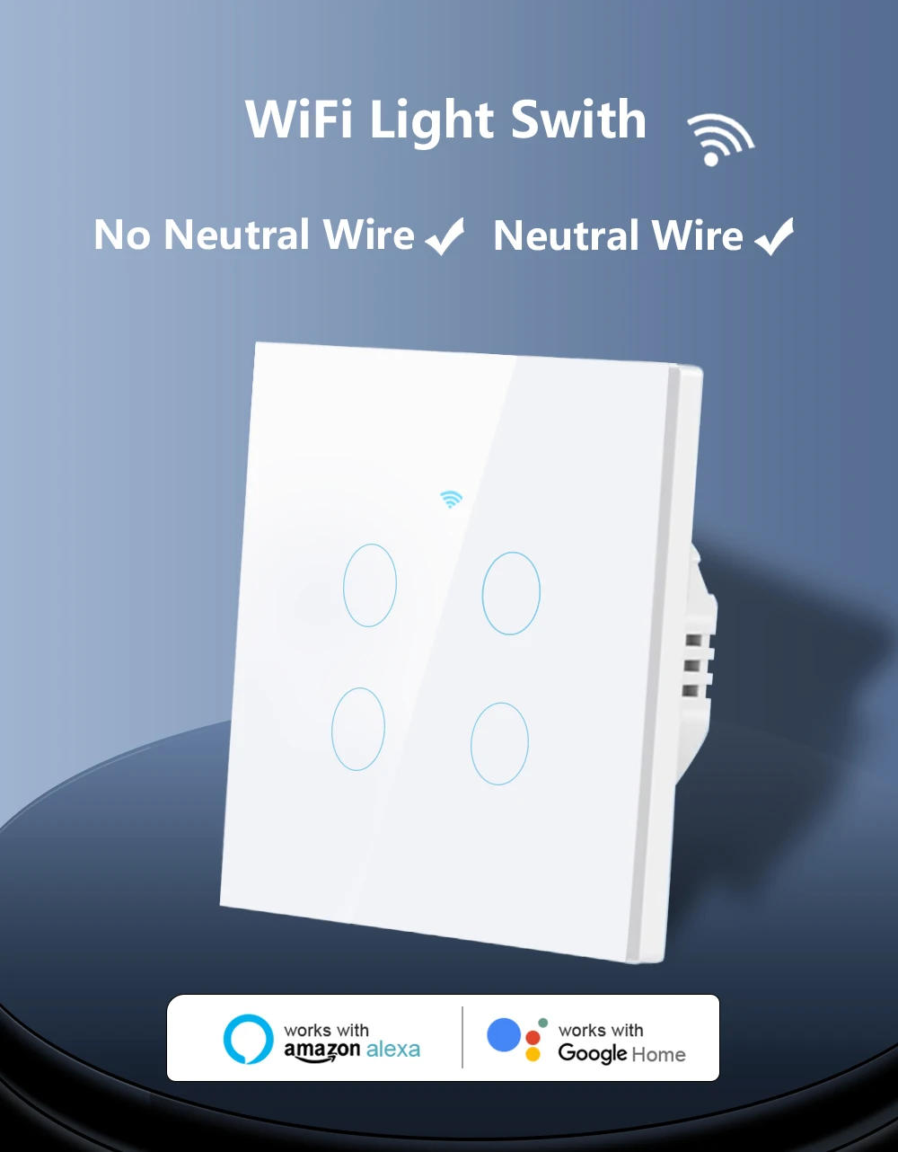 Description Picture 4 of itemTuya Wifi Smart Touch Light EU Switch Wireless Remote LED Light Switches No Neutral Wire Required 1-4 Gang Alexa Google Home