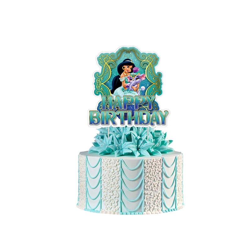 Description Picture 2 of item1pcs/lot Jasmine princess Theme Kids Favors Cake Toppers Card Banner Flag Decorations Happy Birthday Events Party Picks Supplies
