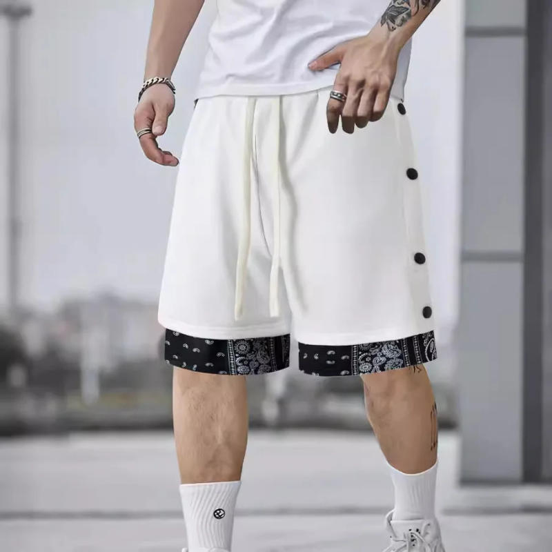 Description Picture 4 of item2024 Summer trendy casual men shorts with loose drawstring double breasted five point pants for men's street straight leg pants