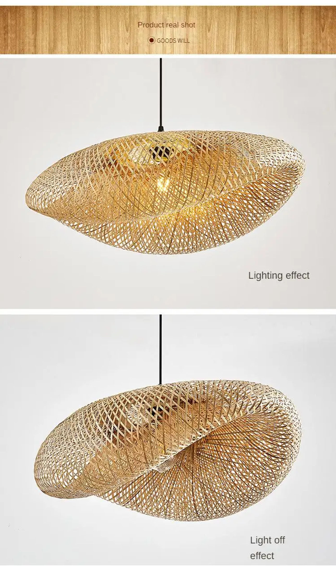 Description Picture 4 of itemZK20 Bamboo Weaving Chandelier Lamp 60/50/40cm Hanging LED Ceiling Light Pendant Lamp Fixtures Rattan Woven Home Bedroom Decors