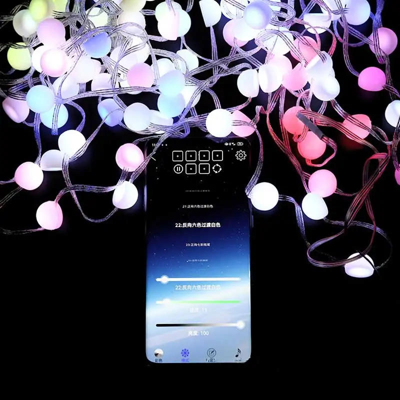 Description Picture 6 of itemLED Ball Light String 15M Fairy Lights DC5V RGBIC Lamp Bluetooth Controller USB Plug and IR Remote for Outdoor Party Christmas