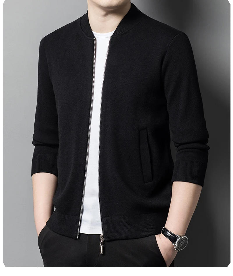 Description Picture 6 of itemMinglu Cardigan Wool Mens Sweaters Luxury Computer Knitted Autumn Winter Long Sleeve Stand Collar Male Sweaters Man Outerwear