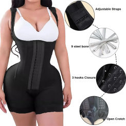 9 Bones Fajas Colombianas women Full Body Shapers Shapewear Bodysuit Hook Eye Tummy Control Adjustable Crotch Open Bust Gaine