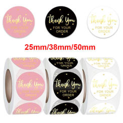 100/500PCS Gold Foil Thank You For your Order Stickers Pink/Black/White Sealing Labels for Gifts Package 25mm 38mm 50mm