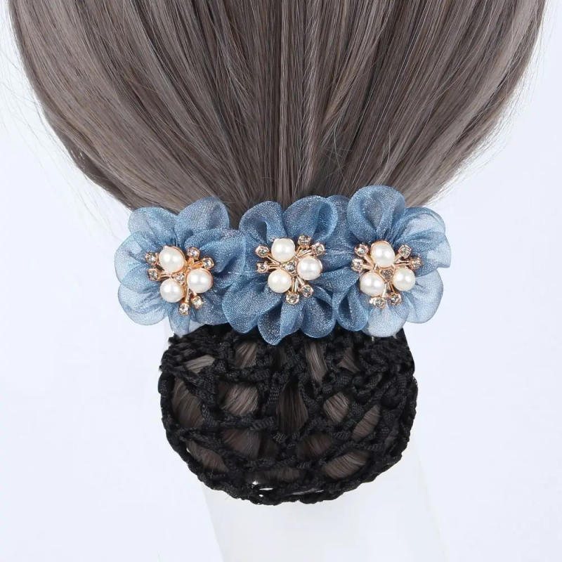 Description Picture 5 of itemKorean Style Flower Snood Spring Clip Hairgrips Cover Net Bun Snood Lace Hair Net Ponytail Clip Hair Clip Pearls Crochet Bun Net