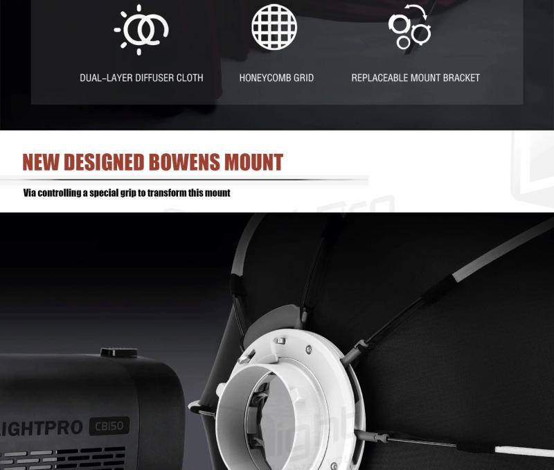 Description Picture 4 of itemTriopo K3 Quick-Setup Bowens Mount Octagon Softbox One-Step Install Portable Light Modifier Umbrella Reflector w/ Honeycomb Grid