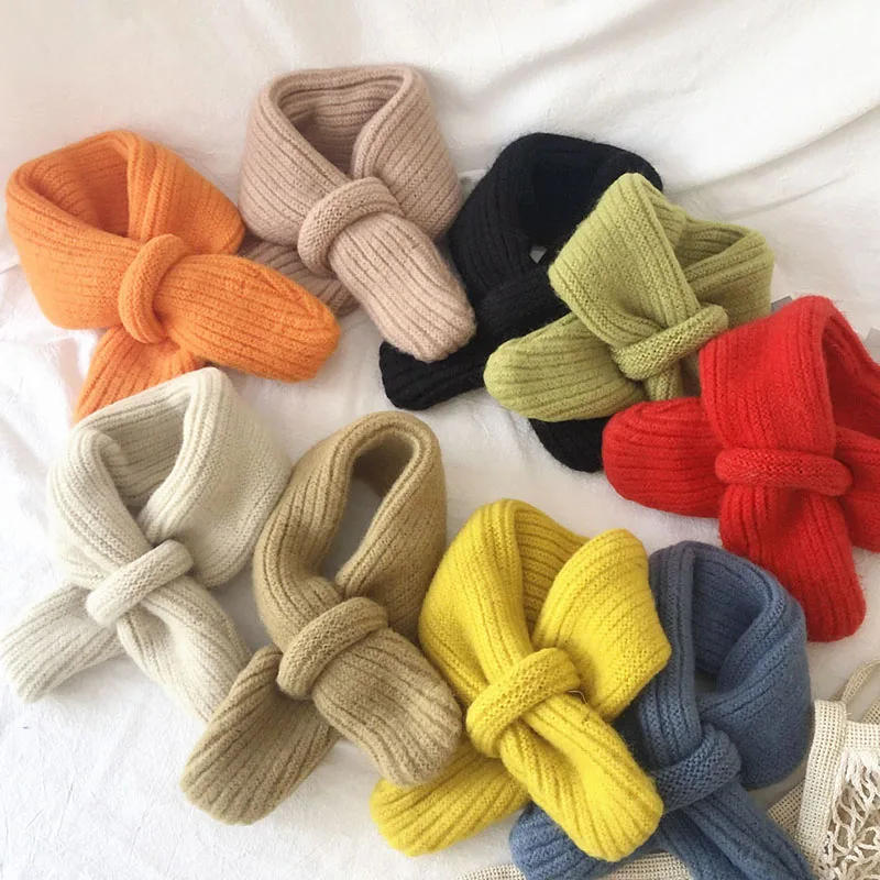 Description Picture 6 of itemKorean Candy Color Baby Scarf Knitted Wool Warm Cross Children'S Scarves Autumn Winter Toddlers Kids Baby Boy Girl Snood Scarves