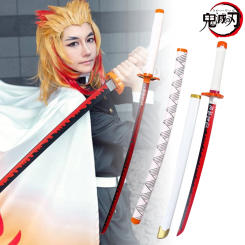 80cm Demon Slayer Japanese Katana Kimetsu No Yaiba Kyoujurou Cosplay Prop Large Katana Wooden Ninja Anime Samurai Sword Kid Toys
