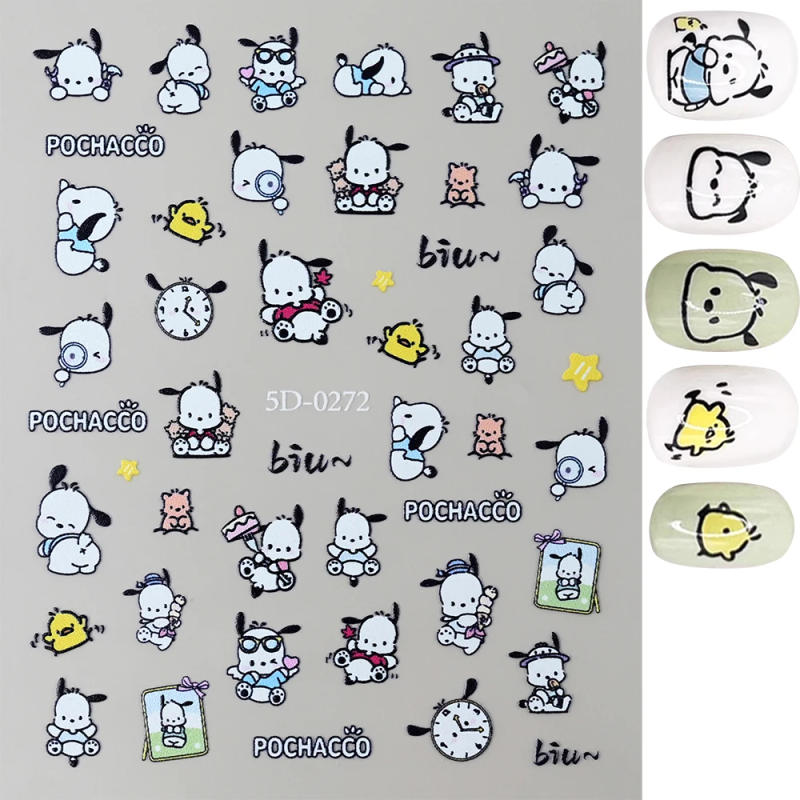 Description Picture 3 of item1 Sheet Sanrio Nail Stickers Cute Cartoon Kuromi Hello Kitty My Melody Cinnamoroll 3D Nail Decals Press on Nails Nail Decoration