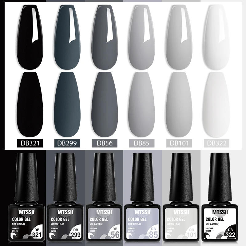 Description Picture 2 of item6Pcs Gray Gel Nail Polish Set Moonlight Colors Glitter Semi Permanent Varnish Soak Off UV Gel Nail Art Manicure Base Top Coat
