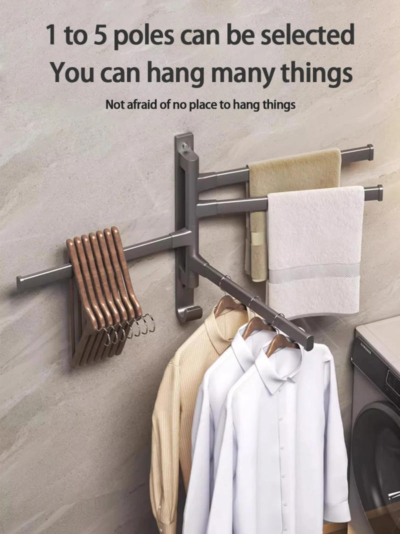 Description Picture 3 of itemSwivel Towel Rack, Thicken 5-Arm Towel Bar,  Rustproof Swing Out Towel Hanger for Bathroom, Kitchen