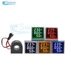 22MM Square Mini 3in1 Digital Display AC Voltage and Current Hertz Meter 0-100A 60-500V Indicator Tester Electrical Instruments