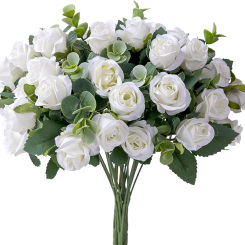 10 Heads Artificial Flower Silk Rose white Eucalyptus leaves Peony Bouquet Fake Flower for Wedding Table Party Vase Home Decor