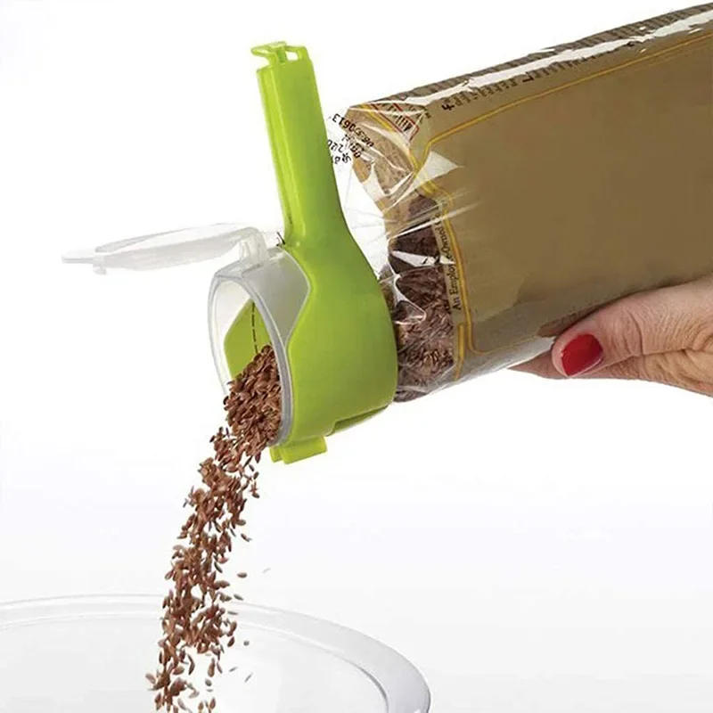 Description Picture 5 of itemFood Preserving Bag Closure Clip Oat Dispense Spout Snack Bag Clip Moisture Seal Clip Fresh Keeping Sealer Clamp Kitchen Gadget