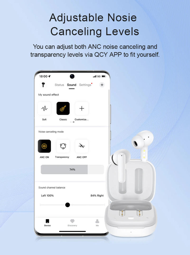 Description Picture 6 of itemQCY T13 ANC Earphone Bluetooth 5.3 Active Noise Cancellation -28dB Wireless Headphone Fast Charge Earbuds 0.068' Low Latency
