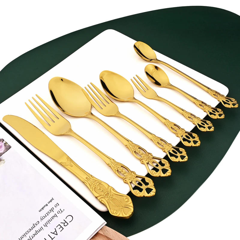 Description Picture 3 of itemDrmfiy Vintage 6Pcs Rainbow Tableware Set Stainless Steel Cutlery Knife Fork Coffee Spoon Dinnerware Kitchen Party Flatware Set