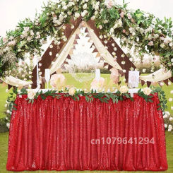 14ft Table Skirt Red Sequins Rectangle Square Round Glitter Tablecloth for Wedding Party Dinner Baby Shower Christmas Decoration