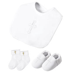 Baby Boy White Shoes for Baptism Infant Soft Sole Slipper Socks Set Newborn Christening Birthday Sneaker with Dedication