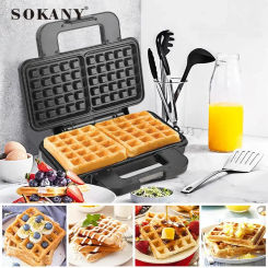 Waffle Maker, 2 Slices Waffle Iron,  Compact Chaffle Maker for Breakfast, with Indicator Lights, Easy to Clean, PFOA Free, Black