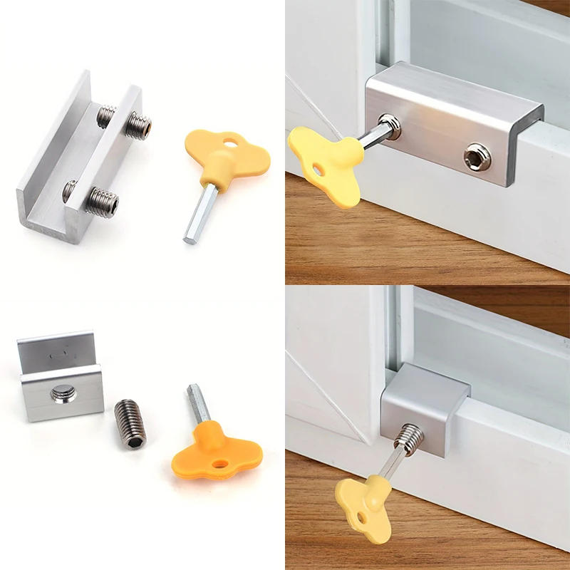 Description Picture 2 of itemSliding Sash Stopper Cabinet Locks with Key Security Anti-theft Lock Window Sliding Door Baby Kids Child Safety Doors Lock