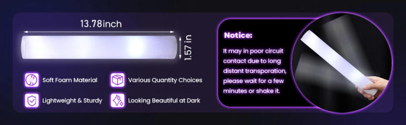 Description Picture 5 of item400-30PCS LED Foam Glow Sticks Glow Party Supply with 3 Modes Glow Stick for Wedding for Birthday Concert Halloween Christmas