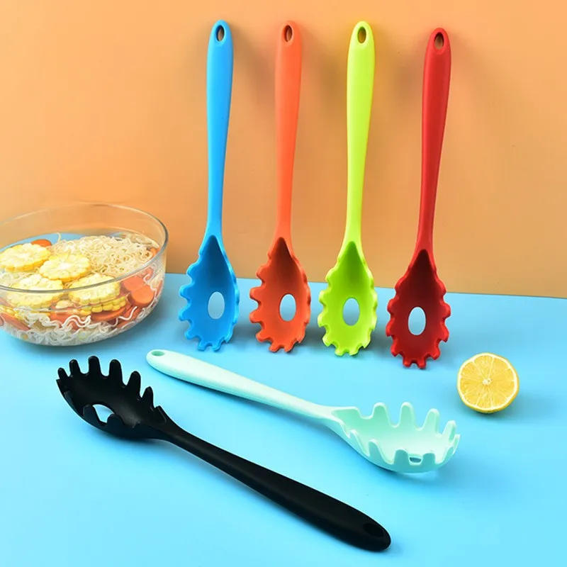 Description Picture 2 of item1pcs Silicone Pasta Noodle Spoon Pasta Scoop Colander Noodle Spaghetti Fork Ladle Slot Spoon Nylon Drain Strainer Kitchen Gadget