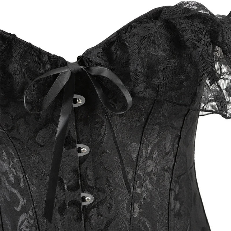 Description Picture 6 of itemCorset Top Plus Size Lace Shoulder Straps Bustiers Sexy Women Overbust Vintage Flower Print Lingerie Corselet Lace up Korsett