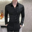 Autumn Long Sleeved Shirt, Men's Fashionable Slim Fit Shirt, Top Lace Patchwork Decorative Shirt