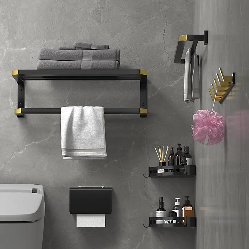 Description Picture 3 of itemMTTUZK Black Gold Towel Rack Towel Bar Black Space Aluminum Hardware Set,Robe Hook, toilet brush Bathroom Accessories