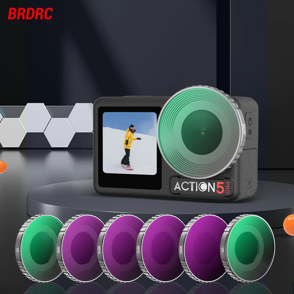 Description Picture 2 of itemBRDRC CPL ND8 ND16 ND32 Lens Filter Set Aluminium Alloy Frame for DJI OSMO Action 5 Pro/4/3 ND UV Lens Action Camera Accessories