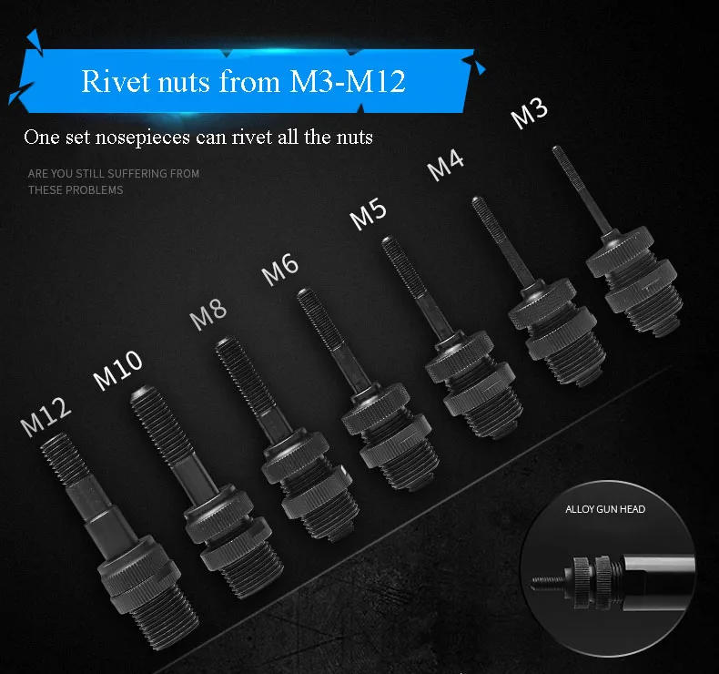 Description Picture 5 of itemProfessional Factory 16" Pneumatic, Hydraulic Hand Threaded Rivet Nut Tool for M3-M12 Rivet Muts/