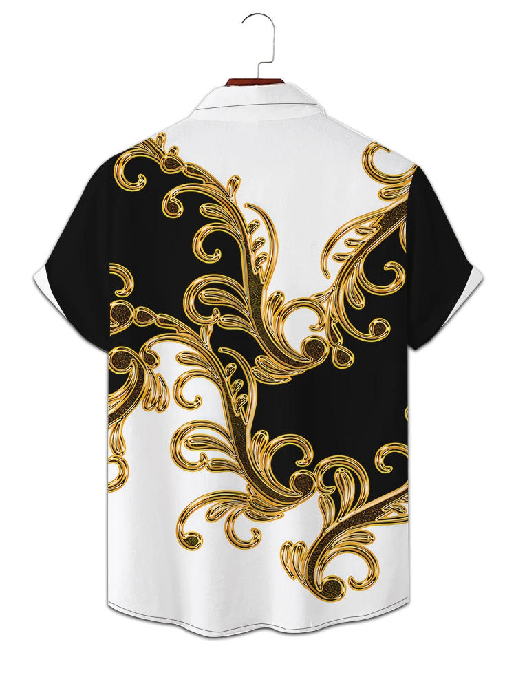 Description Picture 5 of itemMen's summer 3D printed tree graphic shirt, short sleeve large size casual, golden color, fashion oversized loose shirt clothing