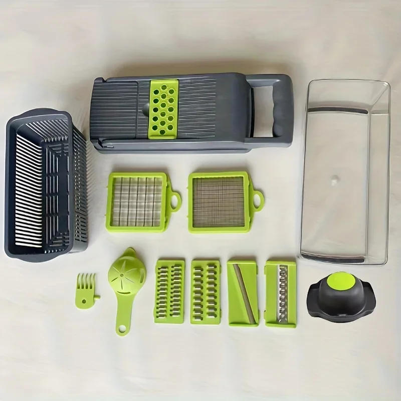 Description Picture 4 of item14pcs/Set Vegetable Chopper Multifunctional Fruit Slicer Manual Food Grater Cutter With Container Mincer Chopper Kitchen Stuff