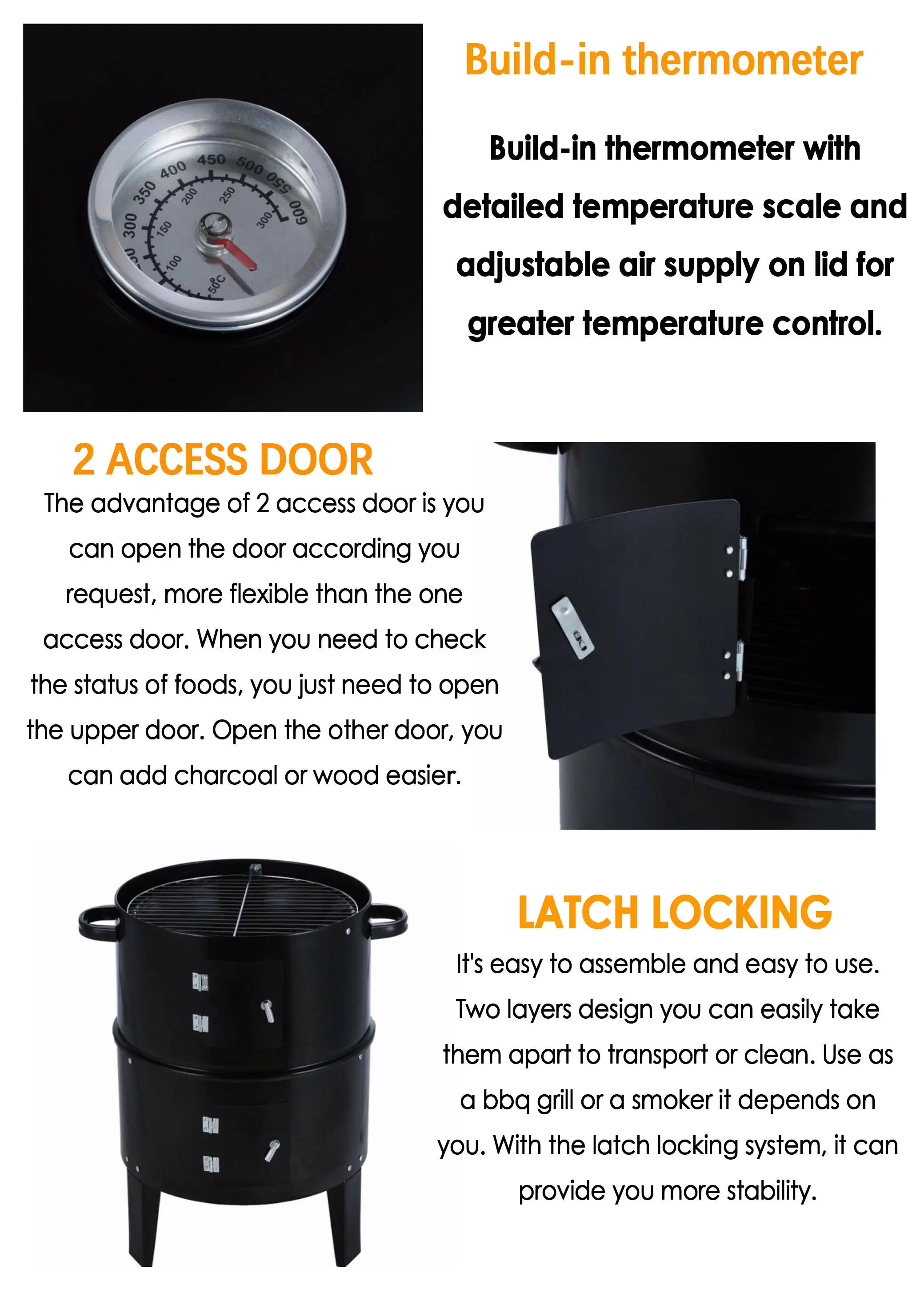 Description Picture 5 of itemHot Sale Outdoor Round Black Charcoal Smoke Kitchen Cooking BBQ Grill Garden Supplies