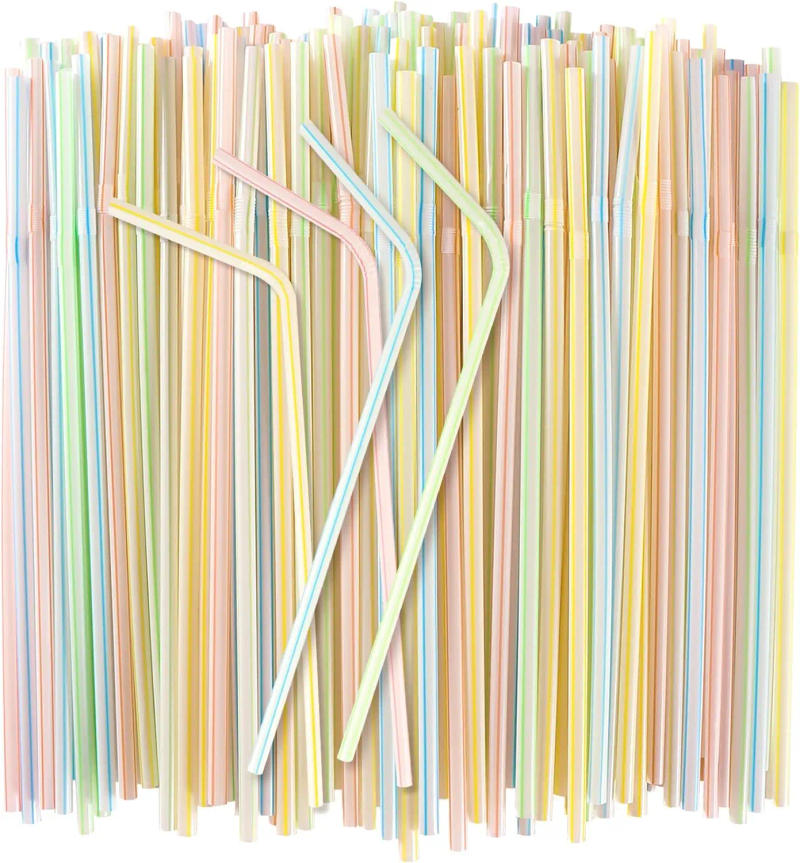 Description Picture 2 of item100pcs Disposable Plastic Drinking Straws - Flexible Drinking Straws Long Plastic Straws Drinking Straws Bendable Colorful
