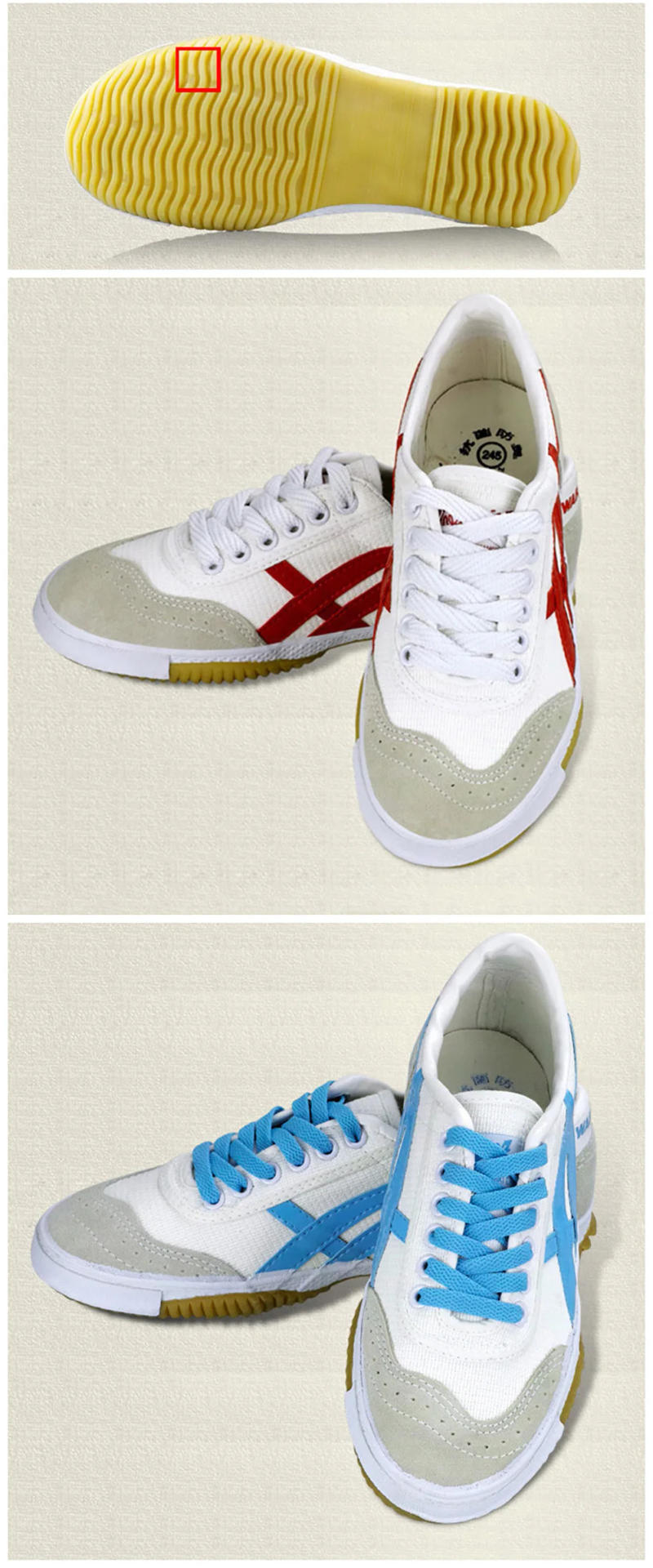 Description Picture 4 of itemUSHINE EU34-44 Quality Red Blue Canvas Classic Retro Table Tennis Shoes Fitness KungFu TaiChi Shoes For Man Women