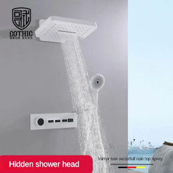 Copper Concealed Shower Faucet Set White Hidden Intelligent Digital Display Constant Temperature Waterfall Rain Shower System