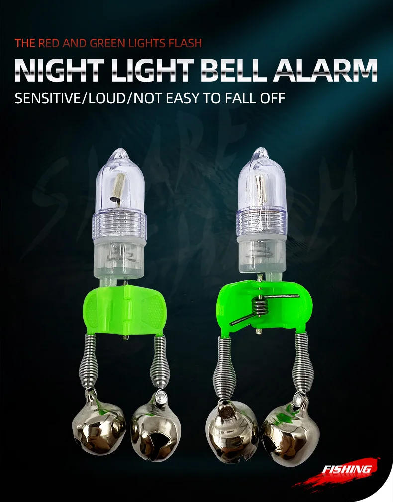 Description Picture 2 of itemFishing Tools LED Night Fishing Rod Bite Bait Alarm Light with Twin Bells Ring Indicator Fish Bait Alarm Fishing Accessories
