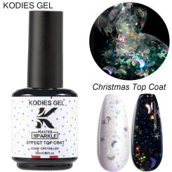 KODIES GEL Christmas Glitter Top Coat Gel Nail Polish 15ML Semi Permanent UV Stars Moon Sequins Topcoat Gel Varnish Finish Cover