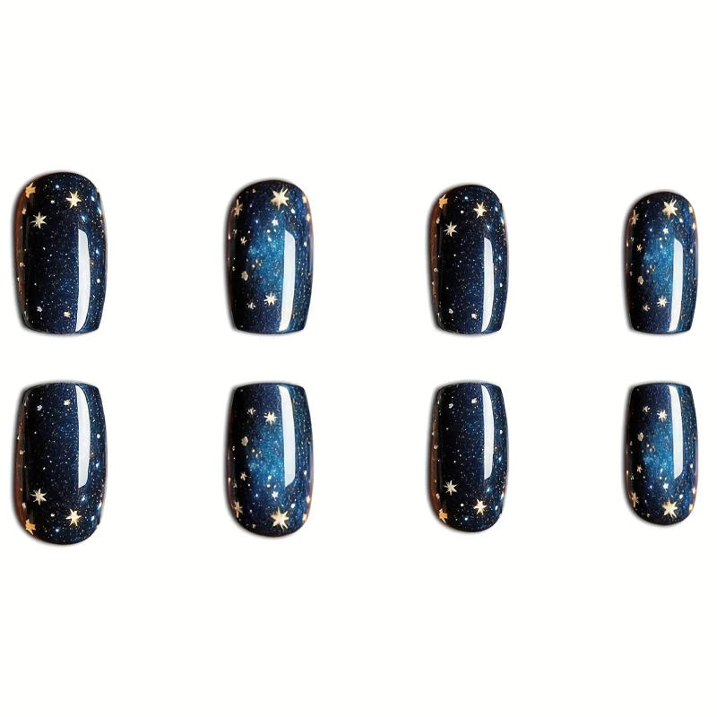 Description Picture 6 of item24Pcs Starry Press on Fake Nails Wearable Short Square False Nails Fashion Cartoon Nail Tips with Jelly Glue Full Cover Nail Art