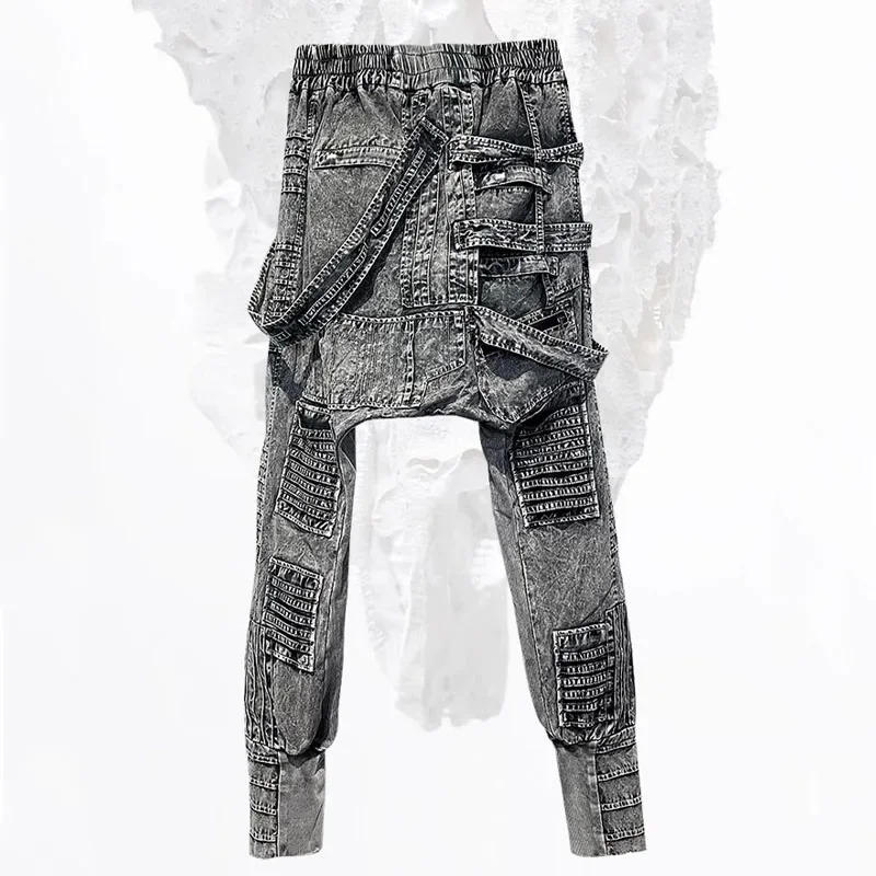 Description Picture 4 of itemMen Asymmetric Heavy Industry Deconstructed Straight Pants Dark Grey Distressed Casual Harem Pant Casual Trousers for Men