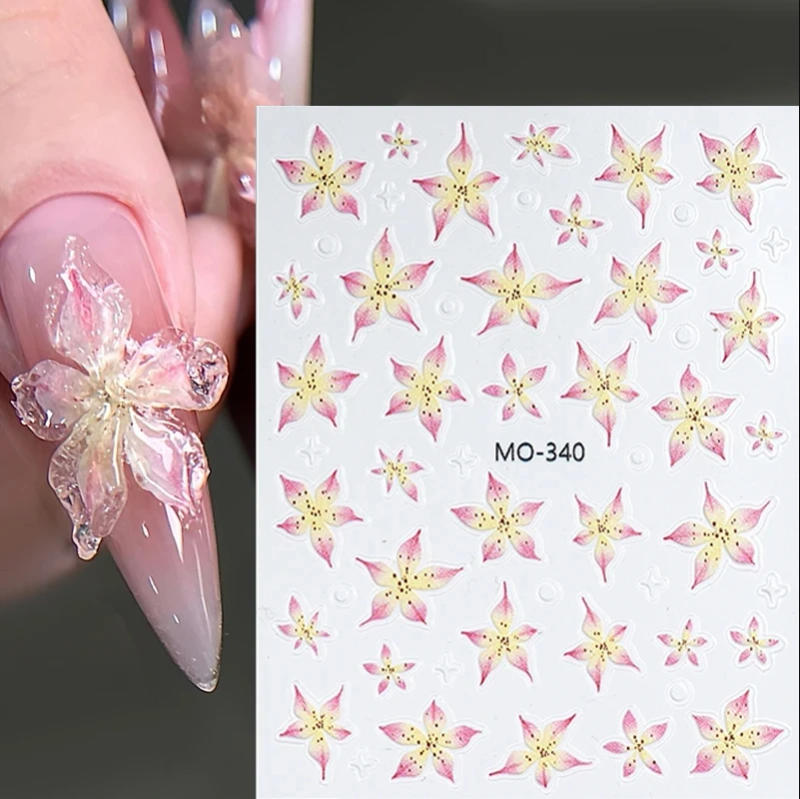 Description Picture 4 of item5D Embossed Nail Art Decals Purple Lily Florals Flowers Adhesive Sliders Nails Stickers Decorations For Manicure