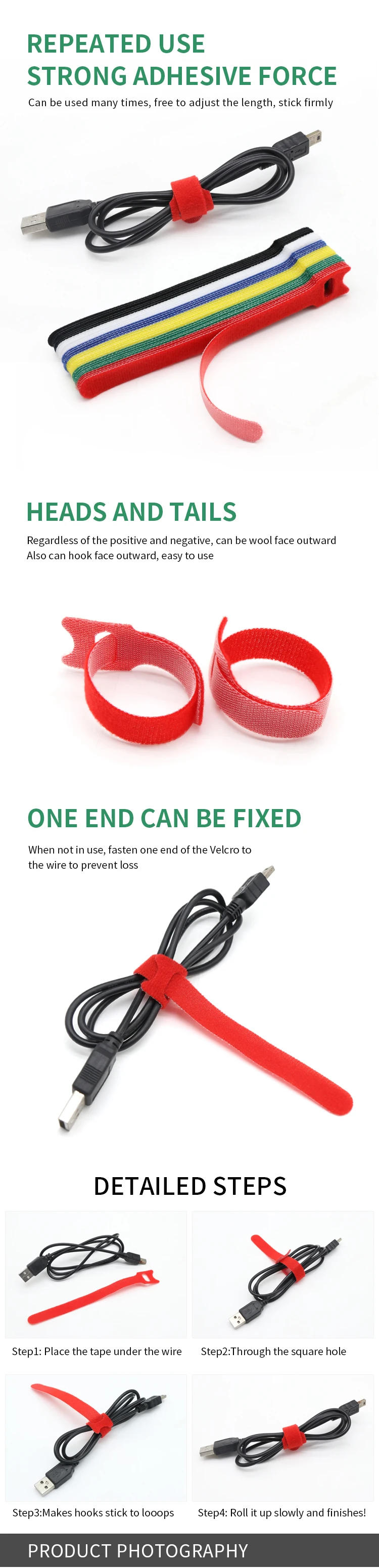 Description Picture 3 of item100pcs Releasable Cable Organizer Ties Mouse Earphones Wire Management Nylon Cable Ties Reusable Loop Hoop Tape Straps Tie