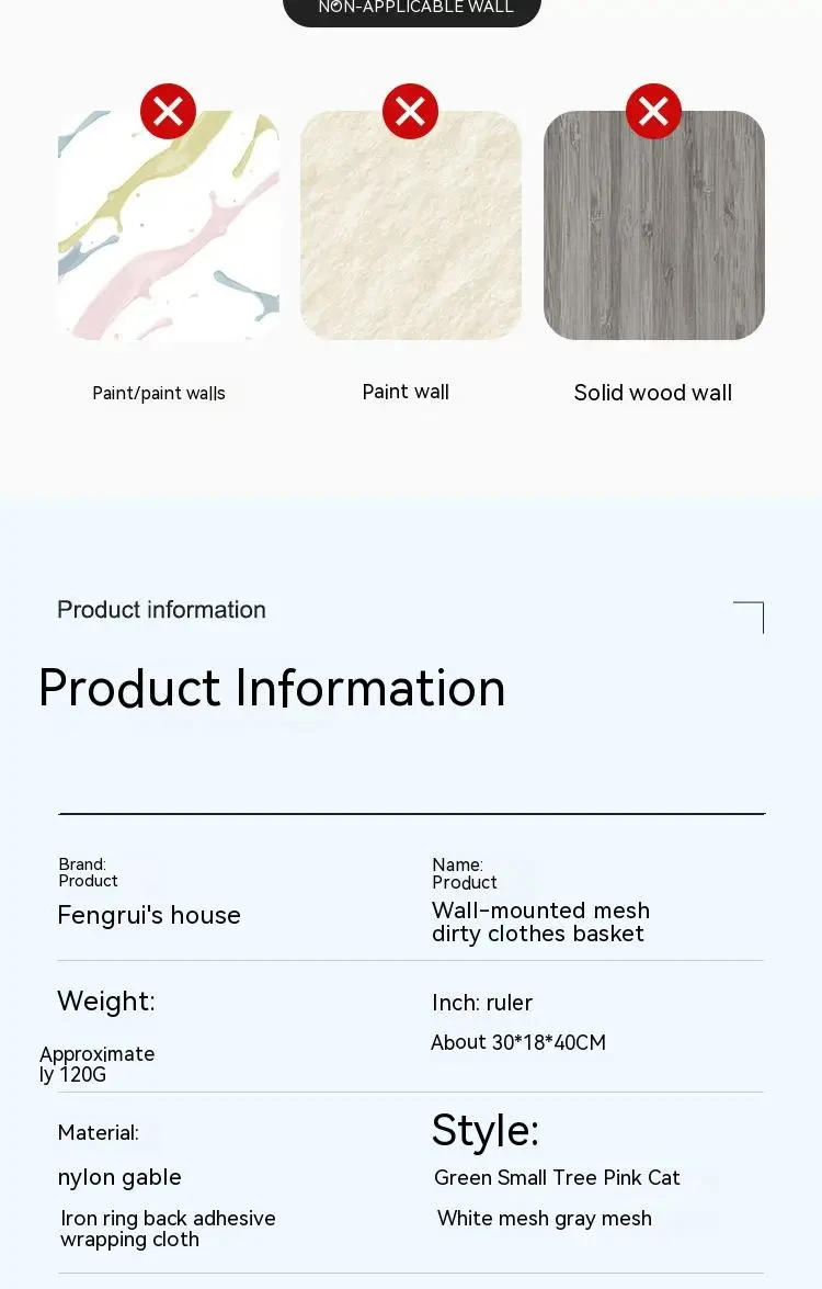 Description Picture 4 of itemDirty Clothes Storage Bag Basket Frame Bucket Foldable Mesh Laundry Bathroom Wall Hanging Household Clothing Organizer with Hook