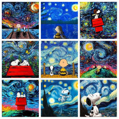 Snoopy Van Gogh Art 5d Diy Full Diamond Mosaic Painting Cute Snoppy Dog Play Music Cross Stitch Embroidery Wall Decor